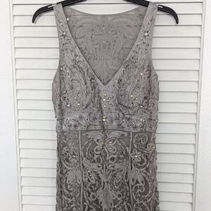 Sue Wong Gray Embroidered Prom Dress